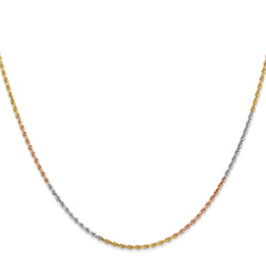 14K Tri-colored 20 inch 1.5mm Diamond-cut Rope with Lobster Clasp Chain