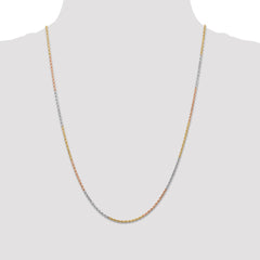 14K Tri-colored 24 inch 1.5mm Diamond-cut Rope with Lobster Clasp Chain