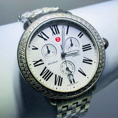 Michele serein chronograph stainless steel diamond watch
