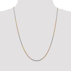 14K Tri-colored 24 inch 1.75mm Diamond-cut Rope with Lobster Clasp Chain