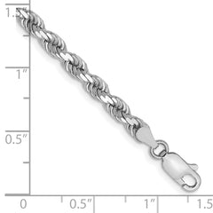 14K White Gold 9 inch 4mm Diamond-cut Rope with Lobster Clasp Chain