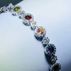 LIV platinum over sterling silver rainbow sapphire round halo tennis bracelet