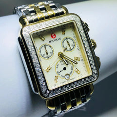 Michele deco chronograph two tone diamond watch
