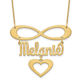 10k Yellow Gold Brushed Infinity/Heart and Name Necklace