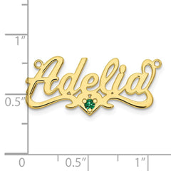 10k Yellow Gold Birthstone Heart Name Plate - 2