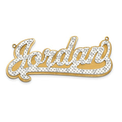 10k Yellow Gold and Rhodium 3D Diamond Name Plate - 6