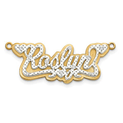 10k Yellow and Rhodium 3D Diamond Name Plate