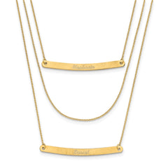 10k Yellow Gold Brushed 3 Chain 2 Bar Necklace