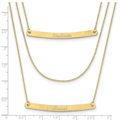 10k Yellow Gold Brushed 3 Chain 2 Bar Necklace