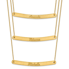 10k Yellow Gold Brushed 3 Chain 3 Bar Necklace
