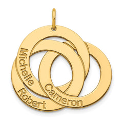10k Yellow Gold 3 Interlocking Circles with Names Charm
