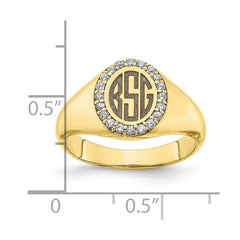 10KY Large Diamond Oval Classic Monogram Signet Ring