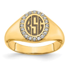 10KY Large Diamond Oval Classic Monogram Signet Ring