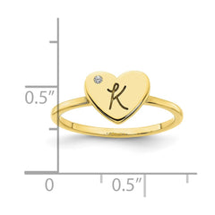 10k Yellow Gold Initial Heart with Diamond Ring