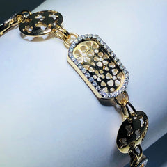 LIV 18k yellow gold over sterling silver white sapphire halo abstract tennis bracelet