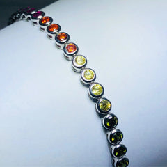 LIV platinum over sterling silver rainbow sapphire bezel halo tennis bracelet