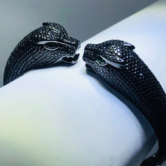 LIV 18k black gold over sterling silver mico pave black sapphire panther cuff bangle bracelet