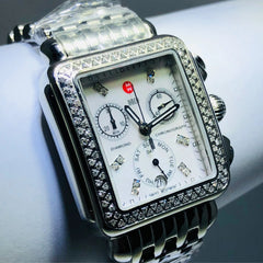 Michele deco chronograph stainless steel diamond watch