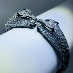 LIV 18k black gold over sterling silver mico pave white sapphire panther cuff bangle bracelet