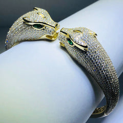 LIV 18k yellow gold over sterling silver micro pave white sapphire panther cuff bangle bracelet