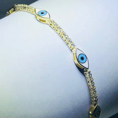 LIV 18k yellow gold over sterling silver white sapphire evil eye tennis bracelet