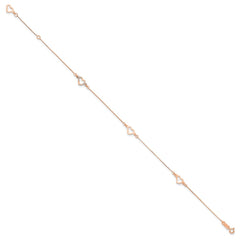 14K Rose Gold Fancy Open Hearts 3-Station 9 inch Plus 1 inch Extender - Total 10 inch Anklet