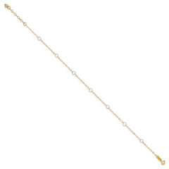 14k Two-tone Circles 7-Station 9 inch Plus 1 inch Extender - Total 10 inch Anklet