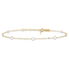 14k Two-tone Circles 7-Station 9 inch Plus 1 inch Extender - Total 10 inch Anklet