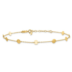 14K Polished Disc 9-Station 9 inch Plus 1 inch Extender - Total 10 inch Anklet