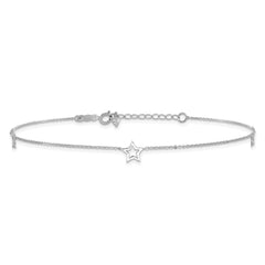 14K White Gold Open Star 3-Station 9 inch Plus 1 inch Extender - Total 10 inch Anklet