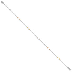 14K Tri-color Oval Link 5-Station 9 inch Plus 1 inch Extender - Total 10 inch Anklet