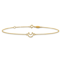 14K Textured and Polished Crescent Moon 9 inch Plus 1 inch Extender - Total 10 inch Anklet