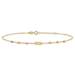 14K Infinity Symbol and Diamond-cut Beads 10 inch Plus 1 inch Extender - Total 11 inch Anklet