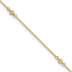 14K Bezel-set CZ 5-Station 9 inch Plus 1 inch Extender - Total 10 inch Anklet