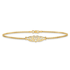 14k Polished Filigree Heart and Bismark Chain 10 inch Anklet