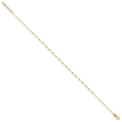 14K Diamond-cut Bead and Chain 9 inch Plus 0.75 inch Extender - Total 9.75 inch Anklet