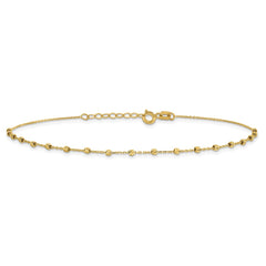 14K Diamond-cut Bead and Chain 9 inch Plus 0.75 inch Extender - Total 9.75 inch Anklet