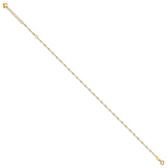 14K Two-tone Diamond-cut Bead 10 inch Plus 1 inch Extender - Total 11 inch Anklet