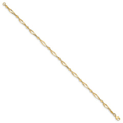 14k Polished Twisted Oval and Mirror Beads 9 inch Anklet
