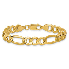 14K 8 inch 8.5mm Semi-Solid Figaro with Lobster Clasp Bracelet