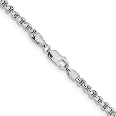 14K White Gold 24 inch 3.6mm Semi-Solid Round Box with Lobster Clasp Chain