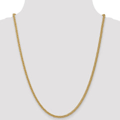14K 24 inch 2.6mm Semi-Solid 3-Wire Wheat with Lobster Clasp Chain