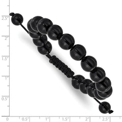 Onyx Beads on Black Polyester Cord Adjustable Bolo Bracelet