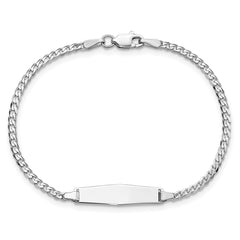14k White Gold Polished Solid Chain/Solid Plate Flat Curb Link Soft Diamond Shape 19.5x6mm Plate 6 inch Baby/Child ID Bracelet