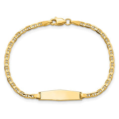 14k Polished Solid Chain/Solid Plate Flat Anchor Link Soft Diamond Shape 19.5x5.2mm Plate 6 inch Baby/Child ID Bracelet