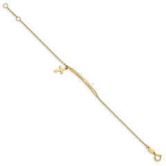 14K Polished Cross Dangle and Bar 5.5 inch Baby/Child Bracelet with 0.5 inch Extender