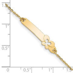 14K Polished Solid Chain/Solid Plate Butterfly 27.5x6.5mm Plate 5.5 inch Baby/Child ID Bracelet with 1 inch Extender