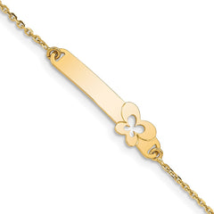 14K Polished Solid Chain/Solid Plate Butterfly 27.5x6.5mm Plate 5.5 inch Baby/Child ID Bracelet with 1 inch Extender