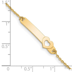 14K Polished Solid Chain/Solid Plate Cut-out Heart 27.7x6.5mm Plate 5.5 inch Baby/Child ID Bracelet with 1 inch Extender
