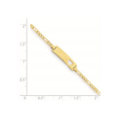14k Polished Solid Chain/Solid Plate Figaro Link Cut-out Heart 21.4x5.4mm Plate 6 inch Baby/Child ID Bracelet